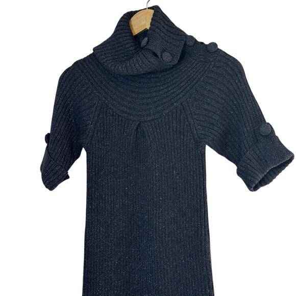 Rebecca Taylor Turtle Neck Sweater Dress Size XS Black with Metallic Thread - Picture 3 of 11